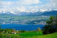 Town of Herrilberg in Switzerland overlooking the Swiss Alps